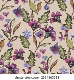 Seamless vector pattern of elegant purple violets