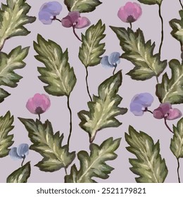 Seamless vector pattern of elegant purple violets