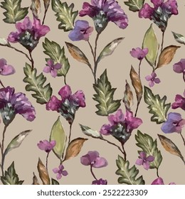 Seamless vector pattern of elegant purple violets