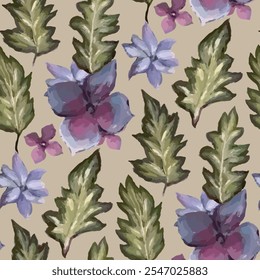 Seamless vector pattern of elegant purple violets