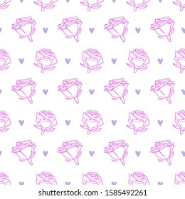 Seamless vector Pattern with elegant Roses and hearts for Valentine's Day design. Hand drawn love and romance background.