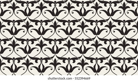 Seamless vector pattern with elegant stylized branches and scrolls.  Decorative lattice in the Moroccan style. Arabian background 