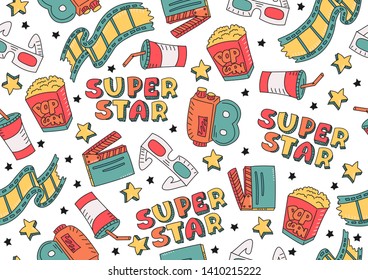 Seamless vector pattern with elements of the movie. Cute background for baby goods.