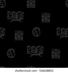 Seamless vector pattern with elements of Perm animal style for wrapping, wallpaper, kraft, ceramics, textile, fabric, print, cards