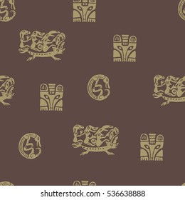 Seamless vector pattern with elements of Perm animal style for wrapping, wallpaper, kraft, ceramics, textile, fabric, print, cards