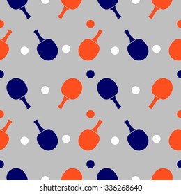 Seamless vector pattern with elements of ping-pong rackets and balls over grey background