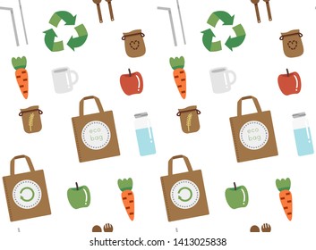 Seamless vector pattern with elements of zero waste life. 