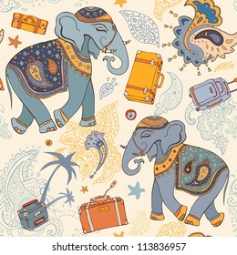 Seamless Vector pattern. Elephant. Travel Wallpaper background
