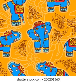 Seamless vector pattern with elephants.