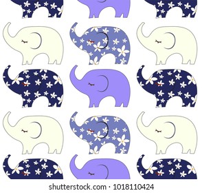 Seamless vector pattern elephants bed linen print cloth print cartoon style