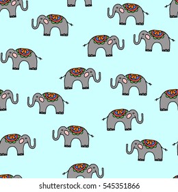 Seamless vector pattern with elephants for textile, ceramics, fabric, print, cards, wrapping, kraft