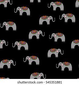 Seamless vector pattern with elephants for textile, ceramics, fabric, print, cards, wrapping, kraft