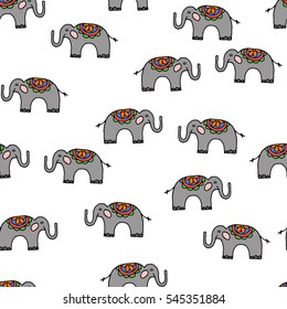 Seamless vector pattern with elephants for textile, ceramics, fabric, print, cards, wrapping, kraft