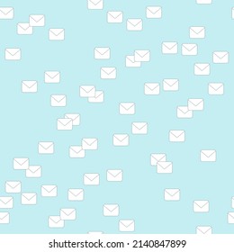 A seamless vector pattern of an email symbol on a blue background. Chaotic arrangement of letters. Vector illustration