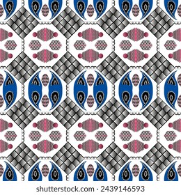 Seamless vector pattern with embellishments and paisley with gradient in trendy colors. Suitable for interior, wallpaper, fabrics, clothing, stationery.
