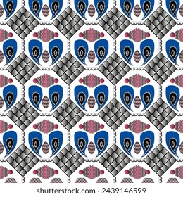 Seamless vector pattern with embellishments and paisley with gradient in trendy colors. Suitable for interior, wallpaper, fabrics, clothing, stationery.
