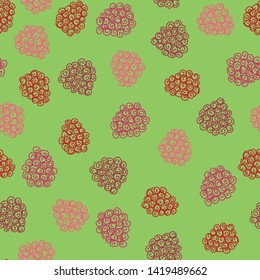 Seamless vector pattern with embroidered raspberries on green background. Surface pattern design.