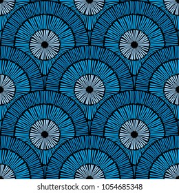 Seamless vector pattern, embroidery ornament. Vintage embroidery fabric texture. Geometrical simple circle background. Ethnic and tribal motifs