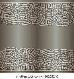 Seamless vector pattern with empty space in the middle isolated on gradient background. Labyrinth. Relief. Beige