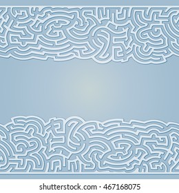 Seamless vector pattern with empty space in the middle isolated on gradient background. Labyrinth. Relief. Light blue.