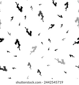 Seamless vector pattern with enchantress symbols, creating a creative monochrome background with rotated elements. Vector illustration on white background