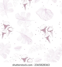 Seamless vector pattern, england style, scandi style, pink flowers and white background. Textile, fashion, curve, texture and fabric