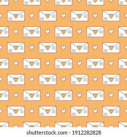 Seamless vector pattern with envelopes and hearts. 
