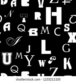 Seamless vector  pattern EPS 10 with letters and Alphabet.  Multicolor abstract background for print and textile
