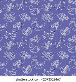 Seamless vector pattern of ethnic hand drawn birds of color 2022