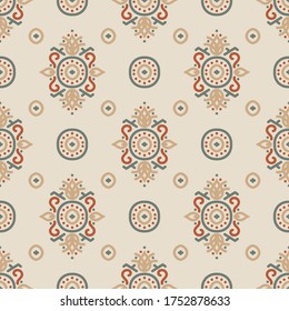 Seamless vector pattern with ethnic ornament. Decorative background with oriental folk motifs. Textile boho style design.