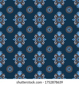 Patrón vectorial sin foco con ornamento étnico. Fondo decorativo con motivos folclóricos orientales. Diseño de estilo boho textil.