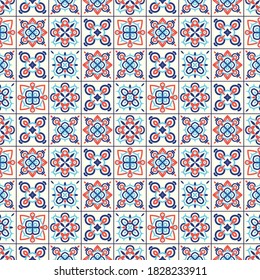 Seamless vector pattern with ethnic ornament. Vintage background with oriental motives. Mosaic from square elements.