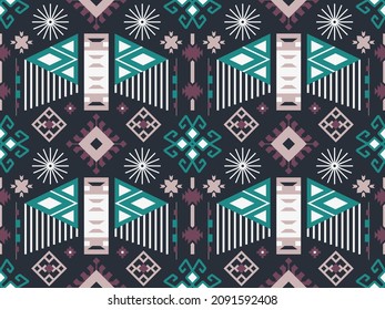 Seamless vector pattern with ethnic ornament. Folk design with Mexican, Aztec, Mayan, Peruvian motives. Bright boho textile print. 