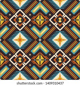Seamless vector pattern in ethnic style. Background with tribal ornament of geometric shapes. Image for printing on paper, wallpaper, covers, textiles, fabrics, clothing and other