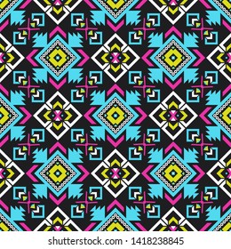 Seamless vector pattern in ethnic style. Background with tribal ornament of geometric shapes. Image for printing on paper, wallpaper, covers, textiles, fabrics, clothing and other
