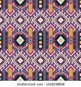 Seamless vector pattern in ethnic style. Background with tribal ornament of geometric shapes. Image for printing on paper, wallpaper, covers, textiles, fabrics, clothing and other