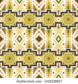 Seamless vector pattern in ethnic style. Background with tribal ornament of geometric shapes. Image for printing on paper, wallpaper, covers, textiles, fabrics, clothing and other