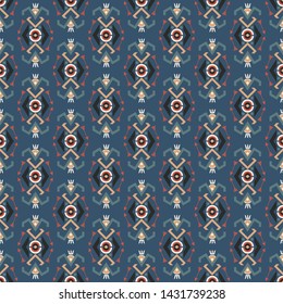 Seamless vector pattern in ethnic style. Background with tribal ornament of geometric shapes. Image for printing on paper, wallpaper, covers, textiles, fabrics, clothing and other