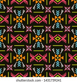 Seamless vector pattern in ethnic style. Background with tribal ornament of geometric shapes. Image for printing on paper, wallpaper, covers, textiles, fabrics, clothing and other
