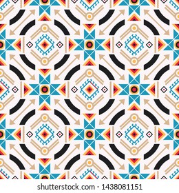 Seamless vector pattern in ethnic style. Background with tribal ornament of geometric shapes. Image for printing on paper, wallpaper, covers, textiles, fabrics, clothing and other