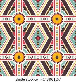 Seamless vector pattern in ethnic style. Background with tribal ornament of geometric shapes. Image for printing on paper, wallpaper, covers, textiles, fabrics, clothing and other