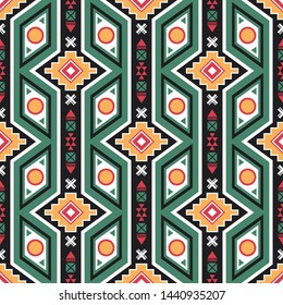 Seamless vector pattern in ethnic style. Background with tribal ornament of geometric shapes. Image for printing on paper, wallpaper, covers, textiles, fabrics, clothing and other