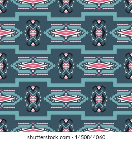 Seamless vector pattern in ethnic style. Background with tribal ornament of geometric shapes. Image for printing on paper, wallpaper, covers, textiles, fabrics, clothing and other