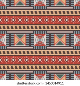 Seamless vector pattern in ethnic style. Background with tribal ornament of geometric shapes. Image for printing on paper, wallpaper, covers, textiles, fabrics, clothing and other