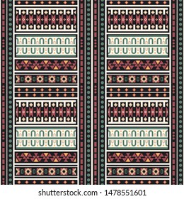 Seamless vector pattern in ethnic style. Background with tribal ornament of geometric shapes. Image for printing on paper, wallpaper, covers, textiles, fabrics, clothing and other