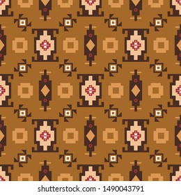 Seamless vector pattern in ethnic style. Background with tribal ornament of geometric shapes. Image for printing on paper, wallpaper, covers, textiles, fabrics, clothing and other