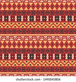 Seamless vector pattern in ethnic style. Background with tribal ornament of geometric shapes. Image for printing on paper, wallpaper, covers, textiles, fabrics, clothing and other