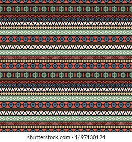 Seamless vector pattern in ethnic style. Background with tribal ornament of geometric shapes. Traditional textile design. Image for printing on paper, wallpaper, covers, fabrics, clothing and other