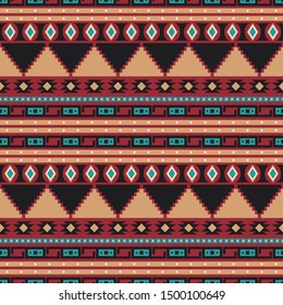 Seamless vector pattern in ethnic style. Background with tribal ornament of geometric shapes. Traditional design for textiles. Image for printing on paper, wallpaper, covers, fabrics, clothin