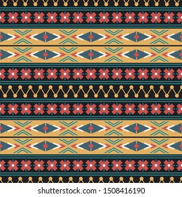 Seamless vector pattern in ethnic style. Background with tribal ornament of geometric shapes. Image for printing on paper, wallpaper, covers, textiles, fabrics, clothing and other